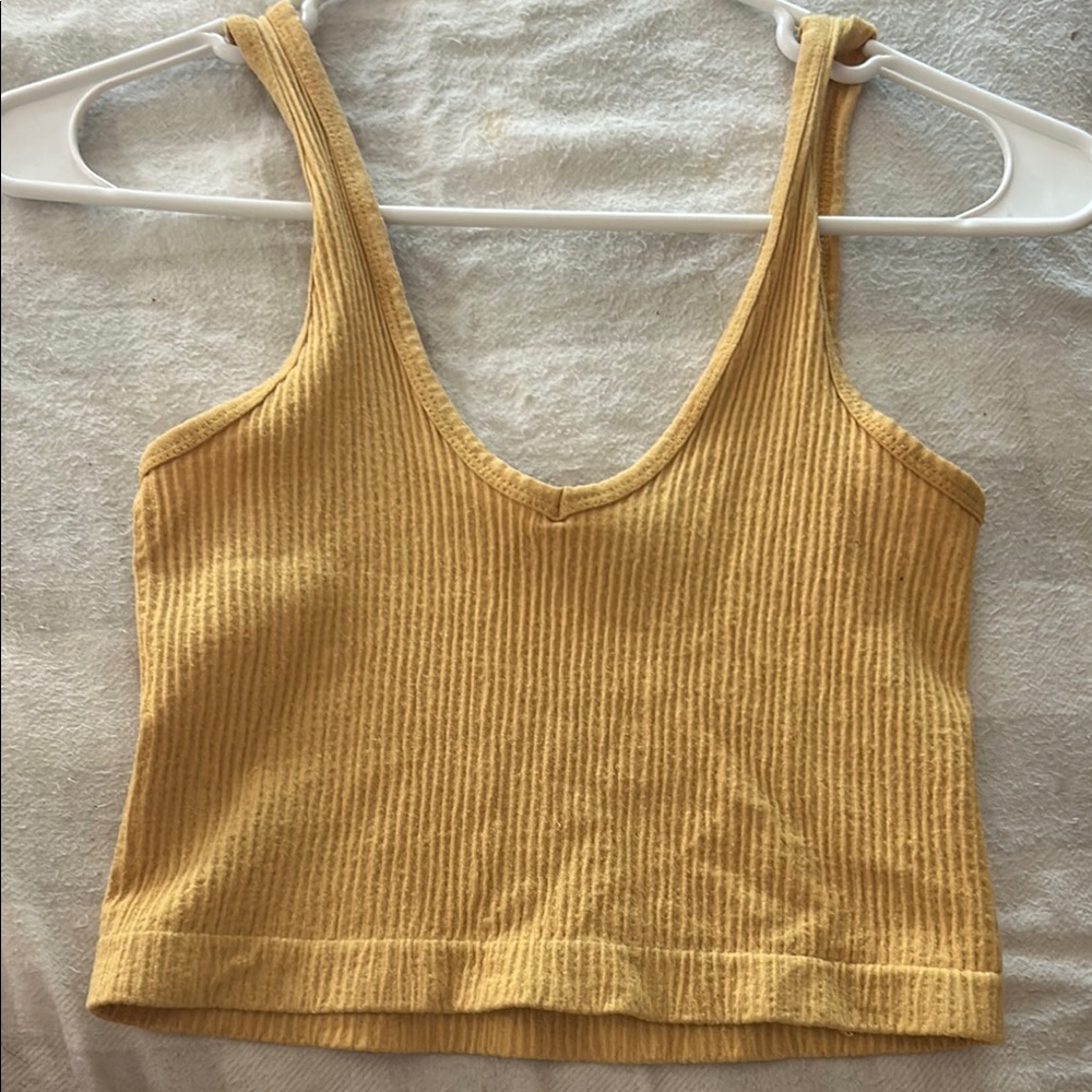Yellow Ribbed Knit Tank Top